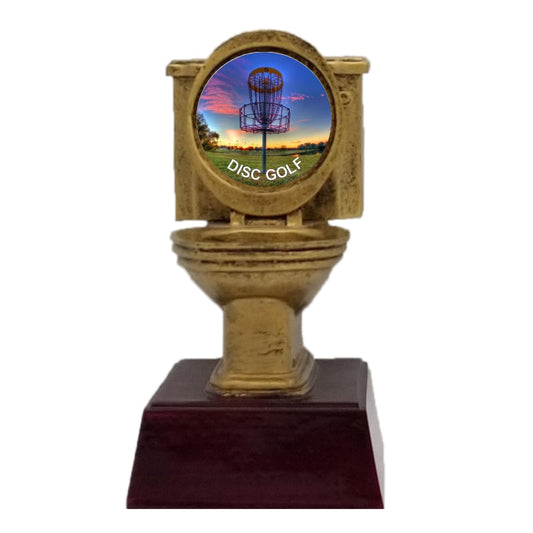Gold Toilet Bowl Trophy, Disc Golf | Golden Throne Last Place Disc Golf Award - 6 Inch Tall Decade Awards