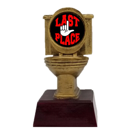 Gold Toilet Bowl Trophy, Last Place | Engraved Golden Throne Last Place LOSER Award - 6 Inch Tall Decade Awards