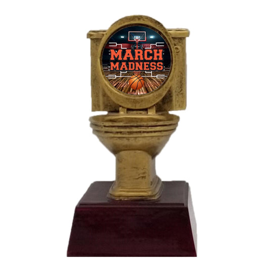 Gold Toilet Bowl Trophy, March Madness | Engraved Basketball Busted Bracket Award - 6 Inch Tall Decade Awards