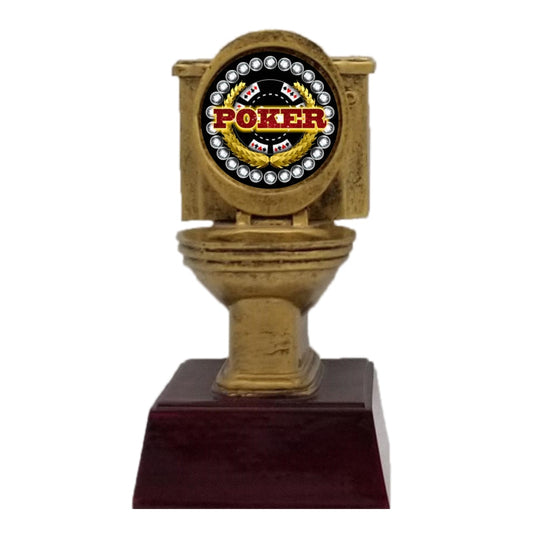 Gold Toilet Bowl Trophy, Poker | Engraved Last Place Card Game Award - 6 Inch Tall Decade Awards