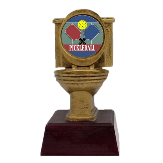 Gold Toilet Trophy, Pickleball | Engraved Paddleball Last Place Award - 6 Inch Tall Decade Awards