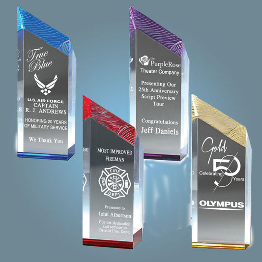 Chisel Carved Acrylic Award - Blue, Gold or Red | Engraved Corporate Award - 10" Decade Awards