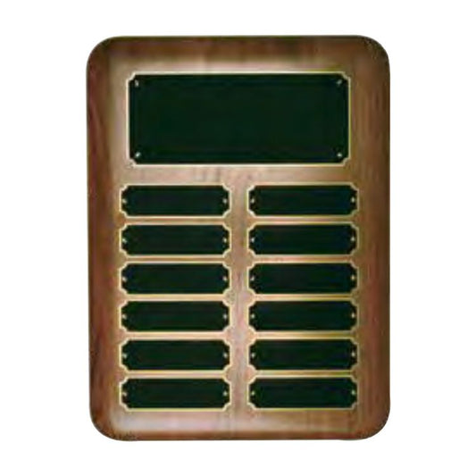 Perpetual Plaque - 9" x 12" | Engraved Genuine Walnut Plaque with 12 Plates Decade Awards