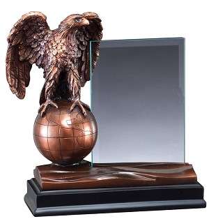Eagle Globe Story Glass Award | Engraved Eagle World Hero Award - 8 Inch Tall Decade Awards