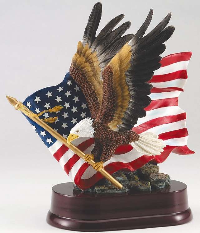 Eagle Holding Flag Trophy | Engraved Full Color Eagle and Flag Award - 10.5 Inch Tall Decade Awards