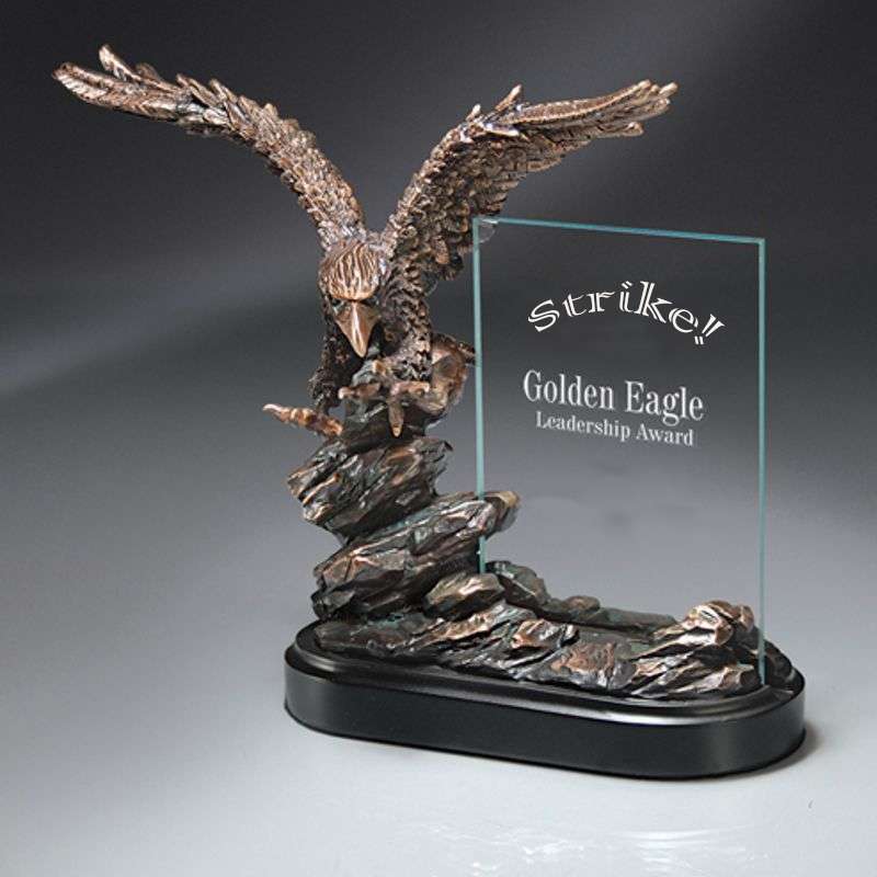 Eagle on Rock Story Glass Award | Striking Eagle Hero Award - 9.5 Inch Tall Decade Awards