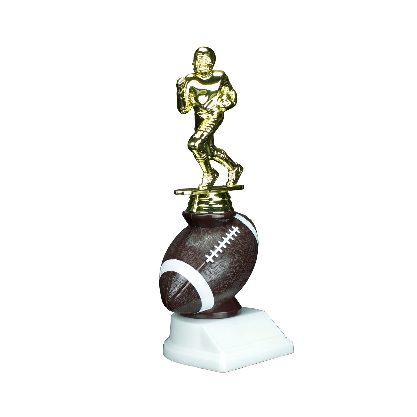Football Trophy with running back figure and free custom engraving, crafted by Decade Awards