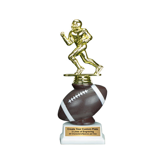 Football Trophy with running back figure and free custom engraving, crafted by Decade Awards