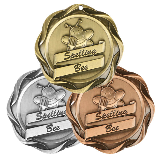 Spelling Bee Fusion Medal- Gold, Silver or Bronze | Engraved Spelling Medallion - 3 Inch Wide Decade Awards