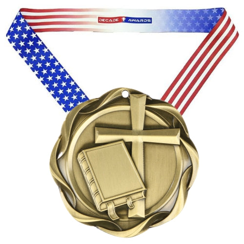 Religion Fusion Medal- Gold | Engraved Faith Medallion - 3 Inch Wide Decade Awards