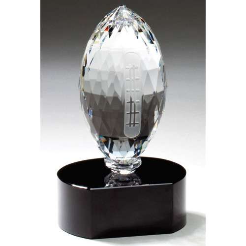 Football Crystal Trophy on Black Marble Base - 6.75 Inch Tall | Engraved Crystal Football Award Decade Awards