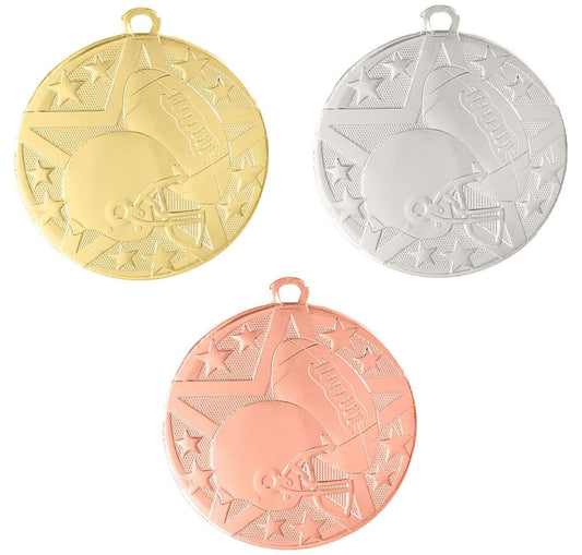 Football Superstar Medal - Gold, Silver, or Bronze | Engraved Superstar Football Medallion - 2 Inch Wide Decade Awards