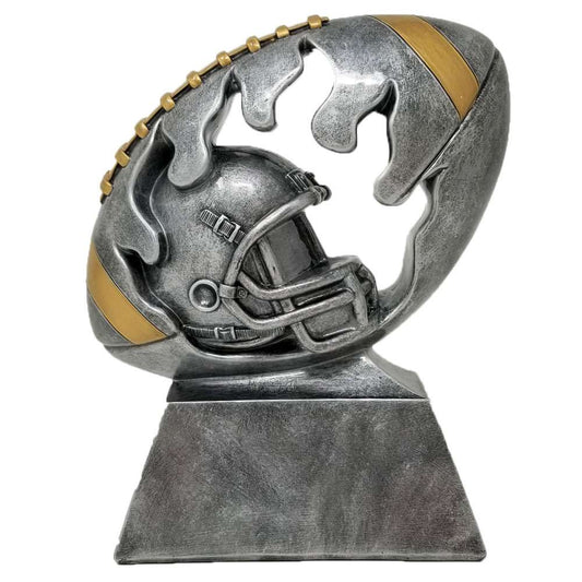Football and Helmet Flame Cut Out Trophy | Engraved Silver Fantasy Football Award - 6" Decade Awards