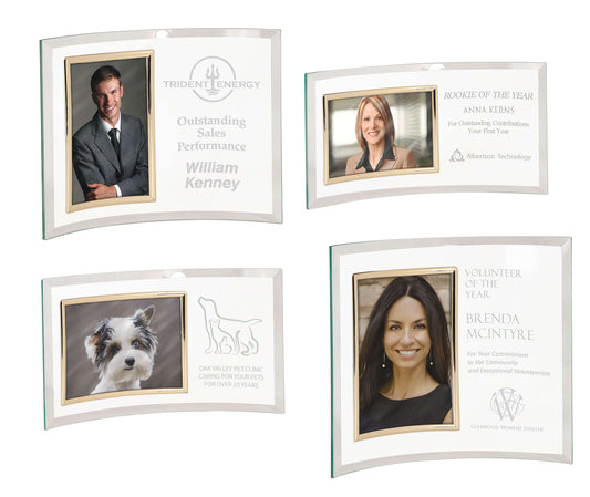 Glass Crescent Photo Plaque | Engraved Glass Picture Frames Decade Awards