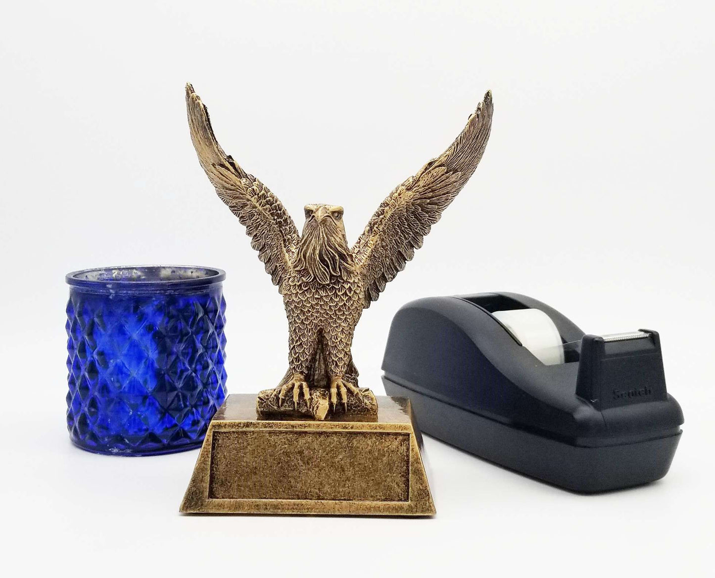 Gold Eagle Mascot Trophy | Engraved Antiqued Golden Eagle Award - 6.5 Inch Tall Decade Awards
