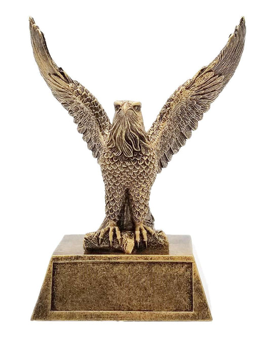 Gold Eagle Mascot Trophy | Engraved Antiqued Golden Eagle Award - 6.5 Inch Tall Decade Awards