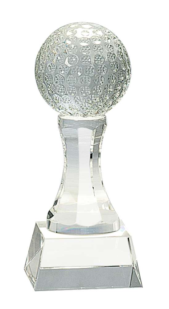 Golf Ball Crystal Trophy - 6" or 7.75" Tall | Engraved Crystal Golf Ball Award Decade Awards