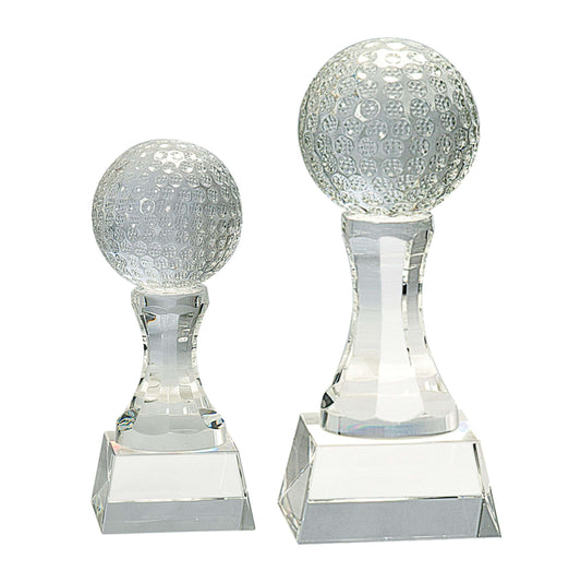 Golf Ball Crystal Trophy - 6" or 7.75" Tall | Engraved Crystal Golf Ball Award Decade Awards
