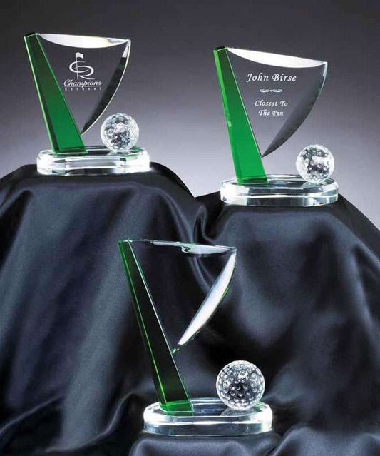 Golf Crystal Ball at Pin Trophy - 3 sizes | Engraved Golf Closest to the Pin Award Decade Awards