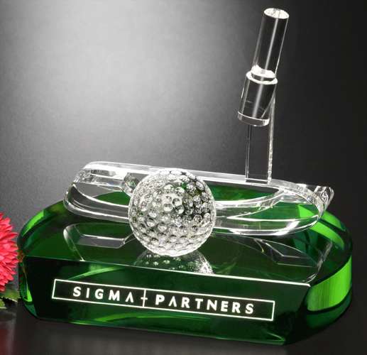 Crystal Putter Golf Trophy with personalized engraving for tournaments and recognition – Decade Awards