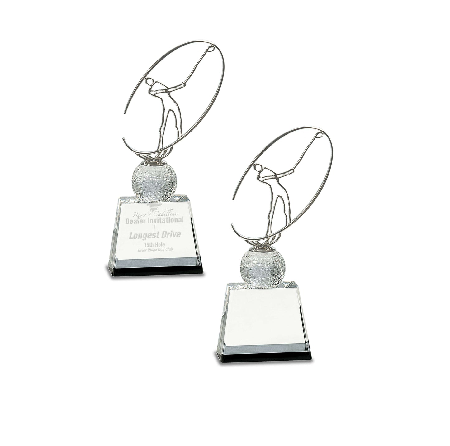 Golf Crystal with Silver Metal Oval Figure Trophy - 3 Sizes | Engraved Golf Tournament Award Decade Awards