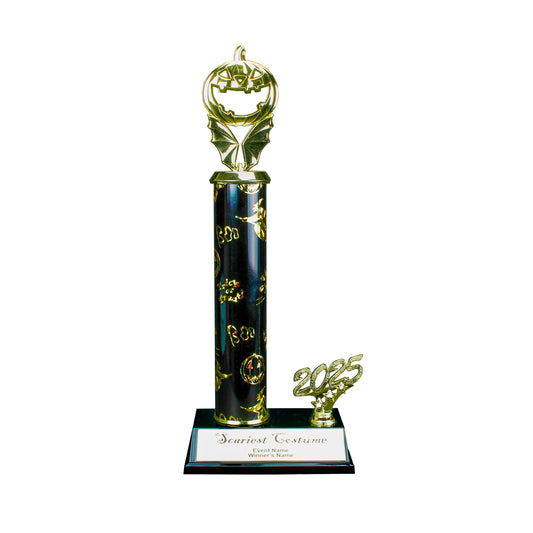 2025 Jack O Lantern Bat Halloween Trophy with spooky detail and free engraving from Decade Awards