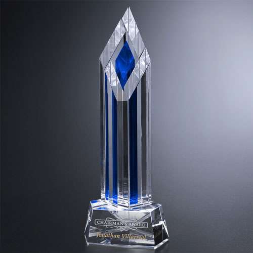Halifax Indigo Crystal Trophy | Engraved Corporate Tower Award - 9", 11" or 13" Tall Decade Awards