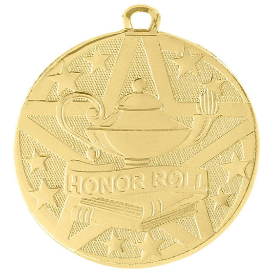 Honor Roll Superstar Medal - Gold | Engraved Superstar Academic Medallion - 2 Inch Wide Decade Awards