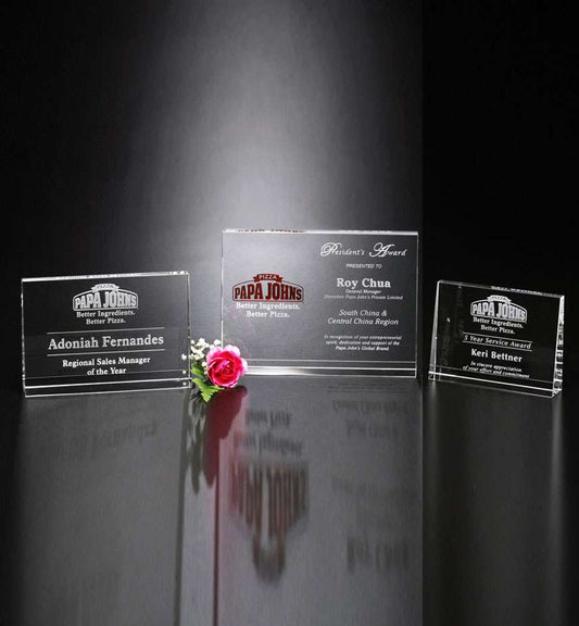 Horizontal Wedge Crystal Corporate Award | Engraved Crystal Wedge Award - 4.75", 6" or 7" Wide Decade Awards