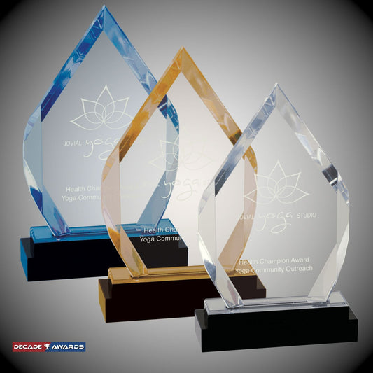 Diamond Impress Acrylic Award - Blue, Gold or Silver | Engraved Corporate Award - 8 Inch Tall Decade Awards