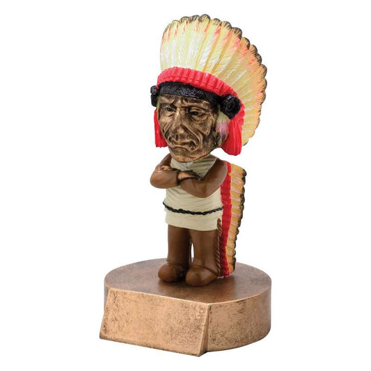 Indian Chief Trophy | Engraved Indian Mascot Bobblehead Award - 6 Inch Tall Decade Awards