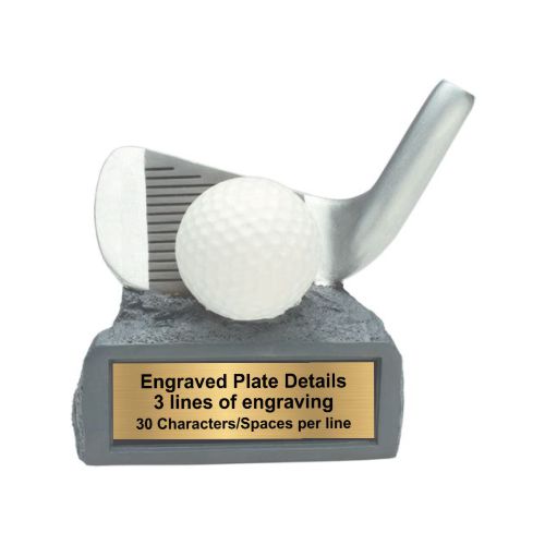Golf Club and Ball on Base Trophy | Full Color Engraved Golf Award - 4.25" Decade Awards