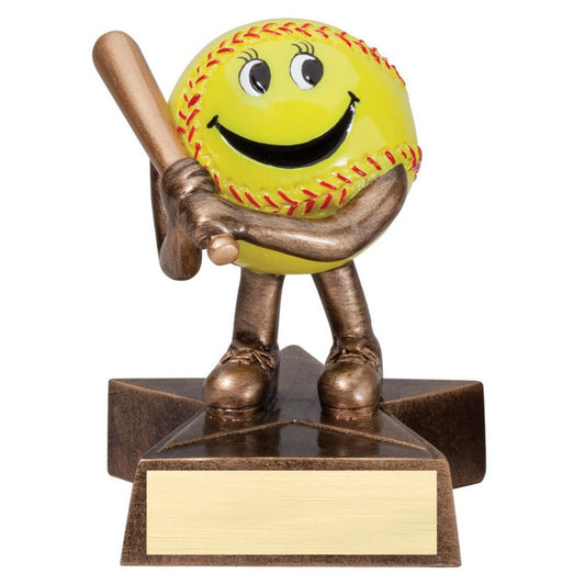 Softball Lil' Buddy Trophy | Engraved Smiling Softball Award - 4 Inch Tall Decade Awards