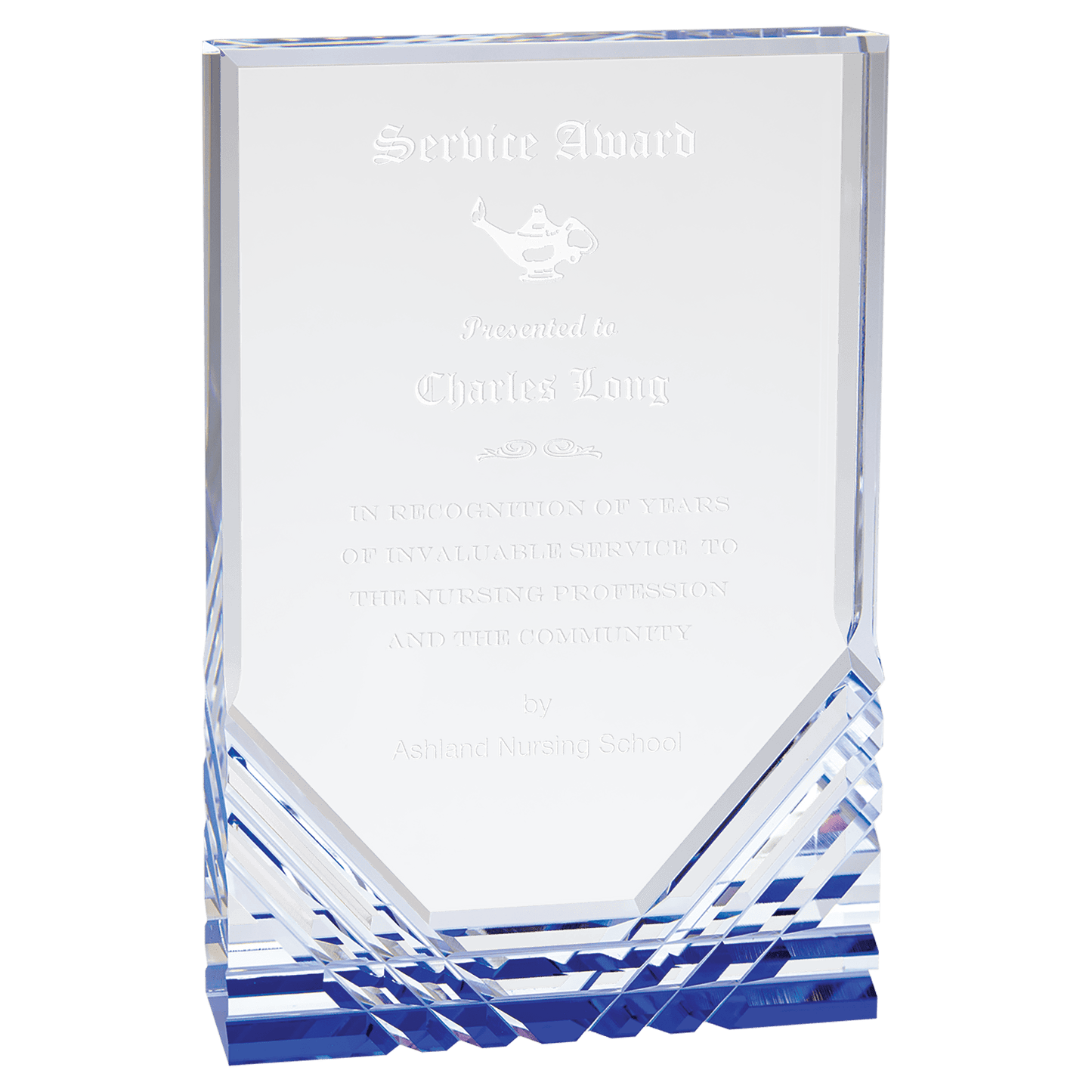 Jewel Mirage Acrylic Trophy | Blue or Gold | Personalized Acrylic Corporate Award | 6, 7 or 8 Inches Tall