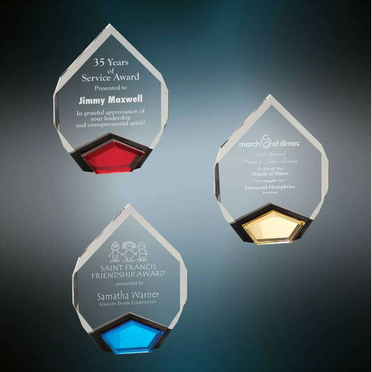 Marquis Acrylic Award - Blue, Gold or Red | Engraved Faceted Marquis Corporate Award - 8" or 9" Decade Awards
