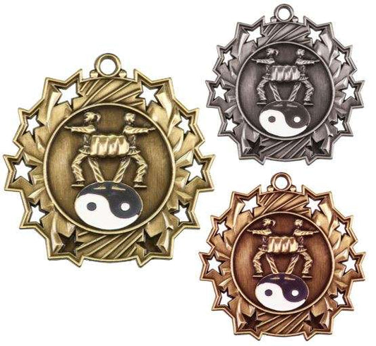 Martial Arts Ten Star Medal - Gold, Silver or Bronze | Engraved Karate 10 Star Medallion | 2.25 Inch Wide Decade Awards