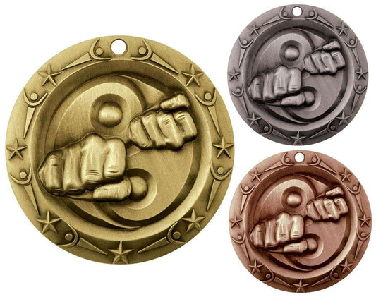 Martial Arts World Class Medal - Gold, Silver or Bronze | Engraved Karate Medallion - 3 Inch Wide Decade Awards