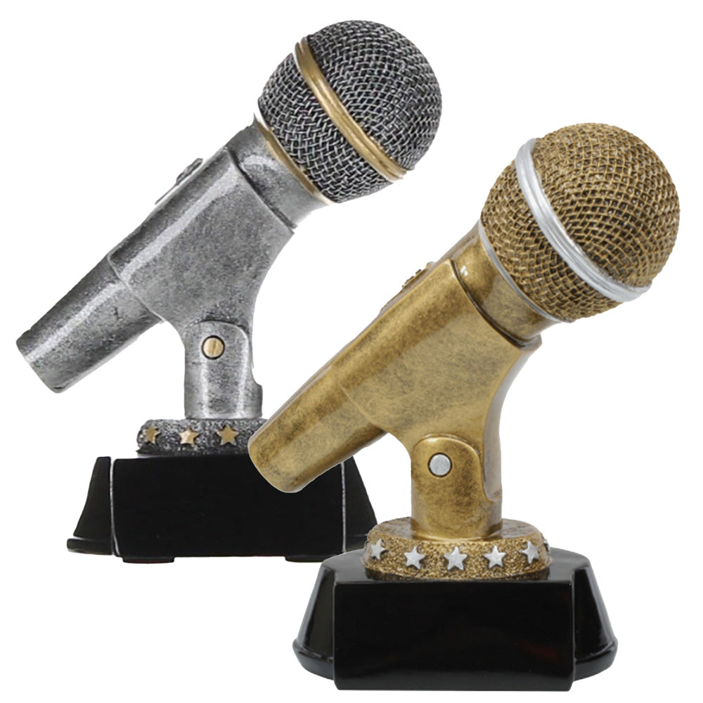 Gold Microphone Trophy with Free Engraving - Custom Engraved Mic Drop Karaoke Singer DJ Announcer Award - 5.75 Inch Decade Awards