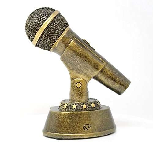 Microphone Trophy - Gold | Karaoke Singer DJ Announcer Mic Award | 7 Inch Decade Awards