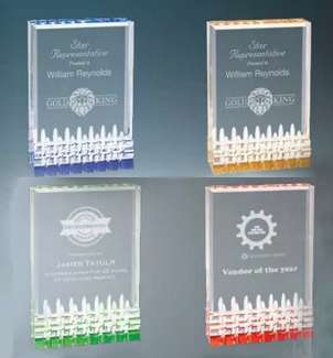 Mirage Acrylic Award - Blue, Gold, Green or (new) RED | Engraved Acrylic Corporate Trophy - 5, 6 or 7 Inch Tall Decade Awards