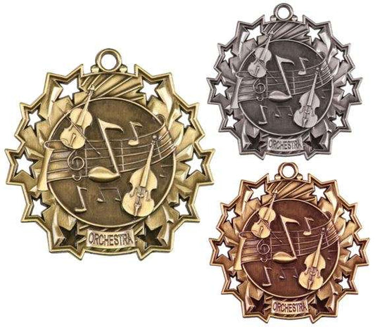 Orchestra Ten Star Medal - Gold, Silver or Bronze | Engraved Symphony 10 Star Medallion | 2.25 Inch Wide Decade Awards