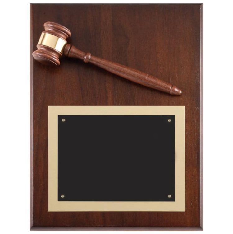 Gavel Plaque - 9" x 12" | Engraved Walnut Gavel Plaque Decade Awards P257