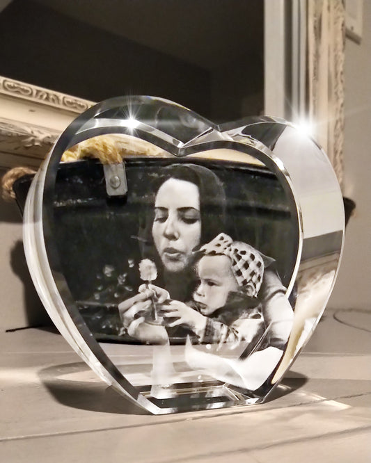 3D Crystal Custom Photo Gift – Heart Crystal Cube Decade Awards
