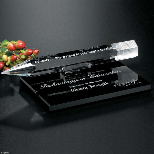Crystal Pencil Trophy with custom engraving for writing and academic recognition – Decade Awards