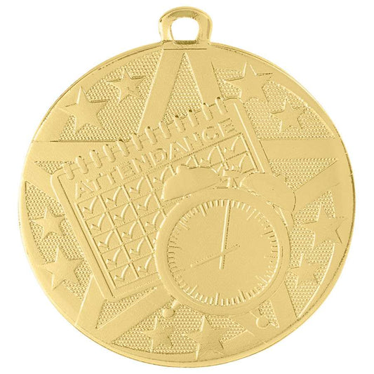 Perfect Attendance Superstar Medal - Gold | Engraved Superstar Attendance Medallion - 2 Inch Wide Decade Awards