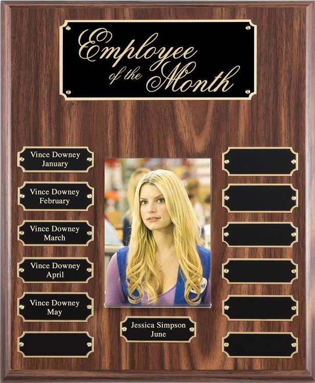 Perpetual Picture Plaque – 10.5" x 13" | Engraved Walnut Finish Photo Wall Plaque with 13 Plates Decade Awards