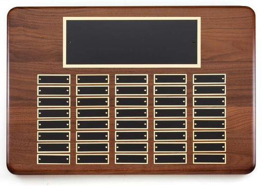 Perpetual Plaque - Genuine Walnut with Bullnose Edge & 40 Black Brass Plates Decade Awards