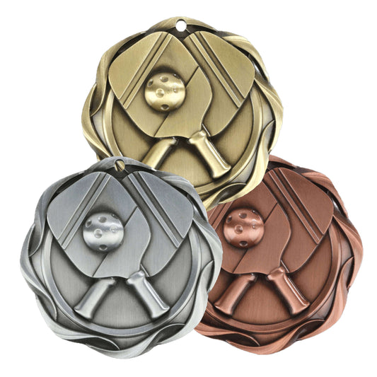 Pickle Ball Fusion Medal- Gold, Silver or Bronze | Engraved Pickleball Medallion - 3 Inch Wide Decade Awards