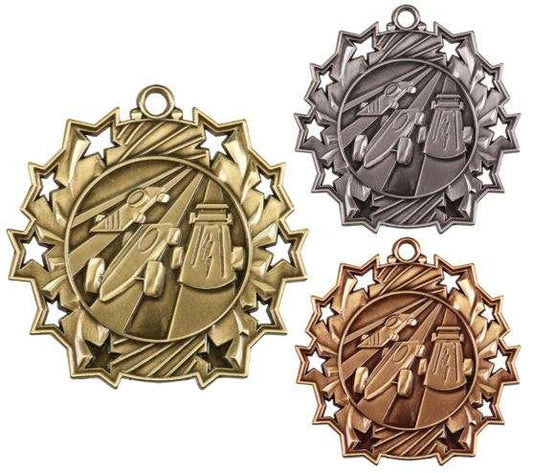 Pinewood Derby Ten Star Medal - Gold, Silver or Bronze | Engraved Scout 10 Star Medallion | 2.25 Inch Wide Decade Awards