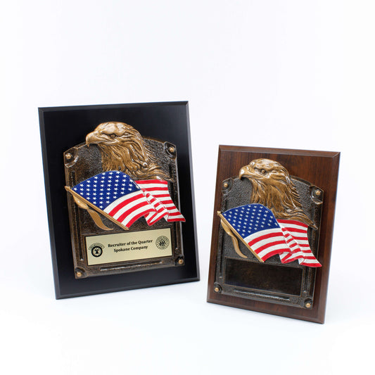 Plaque - Eagle Head with American Flag | Engraved Patriotic Plaque - 6" x 8" or 8" x 10" Decade Awards